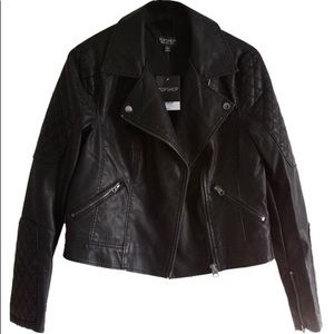 Topshop Black Quilted Detailed Faux Leather Jacket